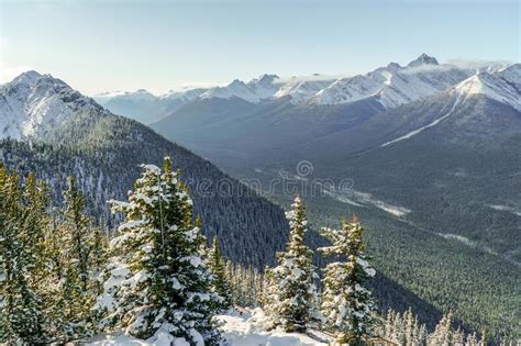 View Of Mountain Ranges Valley In The Canadian Rocky Mountains Stock