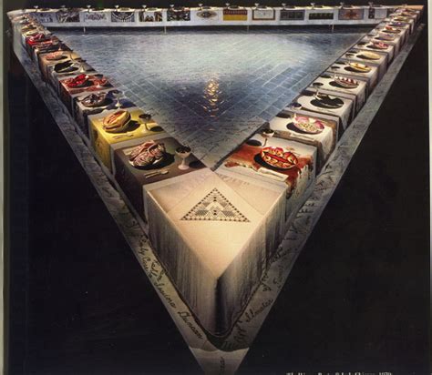 The dinner party needlework together with the dinner party poster for the exhibition at the brooklyn museum. Deep Art Nature: Judy Chicago