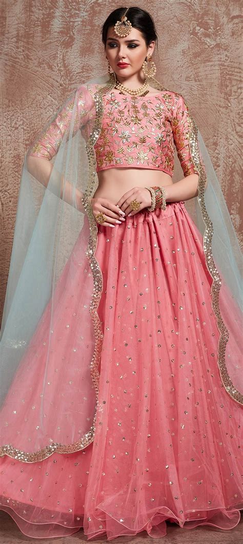 Engagement Reception Pink And Majenta Color Net Fabric Lehenga 1600570