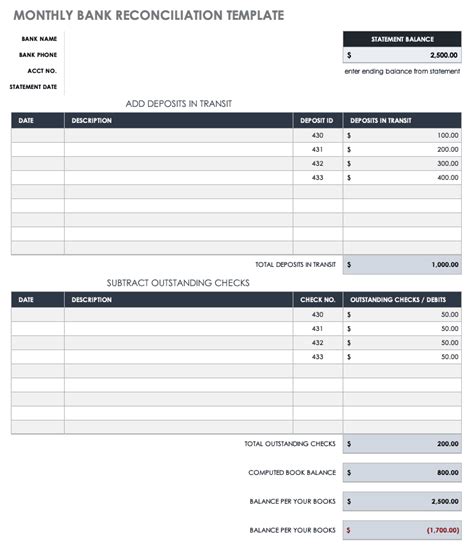 Free Bank Reconciliation Template TUTORE ORG Master Of Documents