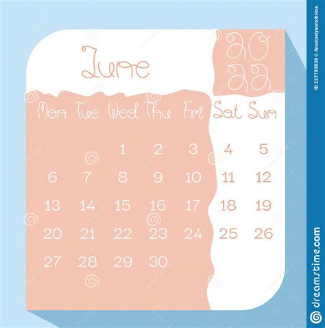 Planner De Calendario De Junio De 2022 En Color Pastel Con Letras