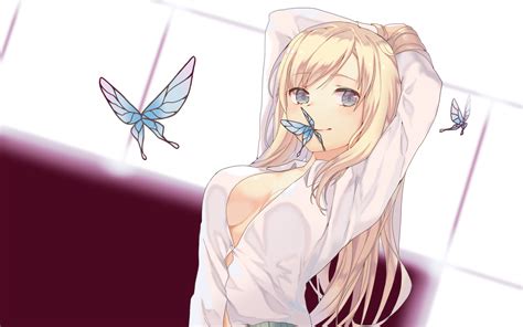 Blondehair Blueeyes Bokuwatomodachigasukunai Breasts Butterfly