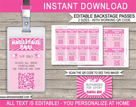 rockstar party backstage passes template party favors