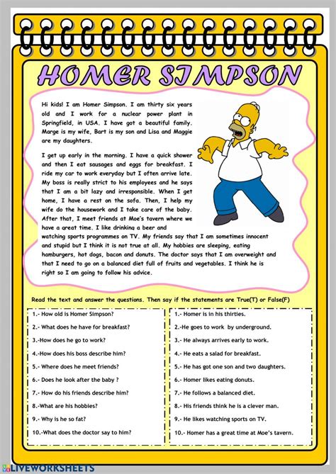 Homer Simpson His Daily Routines Interactive Worksheet English