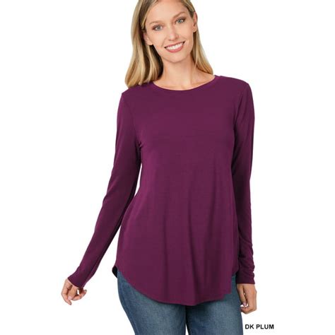 Zenana Women And Plus Relaxed Fit Long Sleeve Round Neck And Hem Jersey Tee Shirt Top