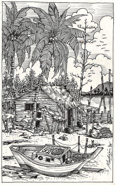 This coloring pages introduces painting pages & drawing for adults on android. Line Drawing - Fishing Village in 2020 | Coloring pages ...