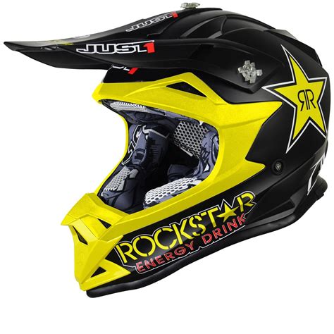 Unique and technologically advanced aerospace carbon/composite shell construction aggressive plastic top scoop and mouthpiece designs allows more airflow through helmet nose guard design adds improved airflow while providing. Just1 J32 Pro Rockstar Motocross Helmet - Motocross ...