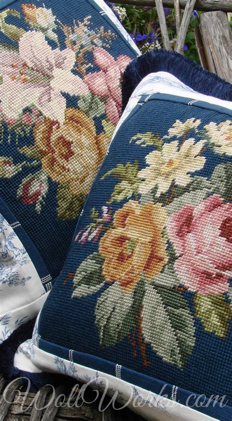 vintage needlepoint and toile pillow slips at www.WollWorks.com #