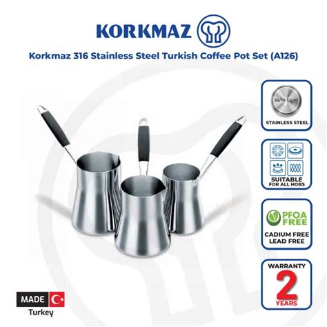 Korkmaz 316 Stainless Steel Turkish Coffee Pot Set A126 Made In