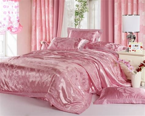 Luxury Pink Jacquard Satin Cotton Silk Bedding Sets Comforter Duvet Covers Quilt Full Queen King