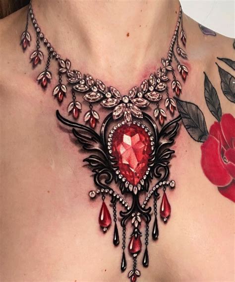 Ruby Necklace Chest Tattoo Jewelry Tattoo Designs Neck Tattoos Women