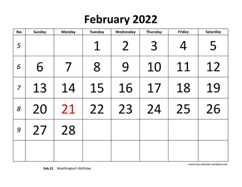 February 2022 Free Calendar Tempplate | Free-calendar-template.com