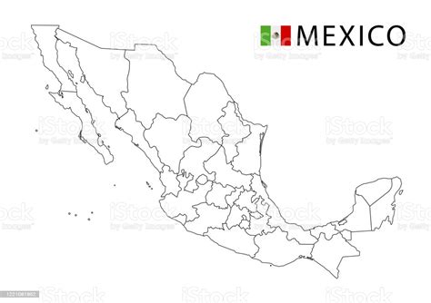 Ilustración De Mapa De México Blanco Y Negro Esquema Regiones Del País