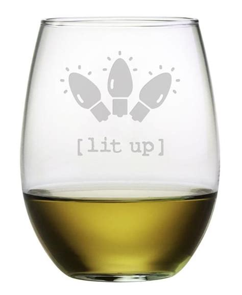 Lit Up Stemless Wine Glasses ~ Set Of 4 Painted Wine Glass Wine