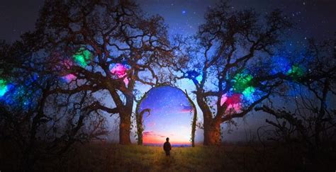 Desktop Wallpaper Colorful Silhouette Arch Starry Sky Landscape