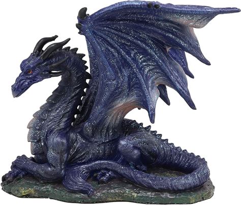 Ebros Fantasy Glitter Blue Midnight Dragon In Repose Statue 8 Long