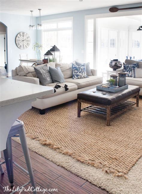 By topping a large area rug with a smaller accent rug, you increase the visual interest in the space. New Rugs, Puppies, and why my FitBit is trying to kill me... - The Lilypad Cottage