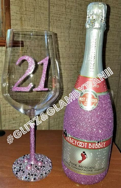 21st Birthday Personalized Glitter Stemmed Xl Wine Glass With Matching