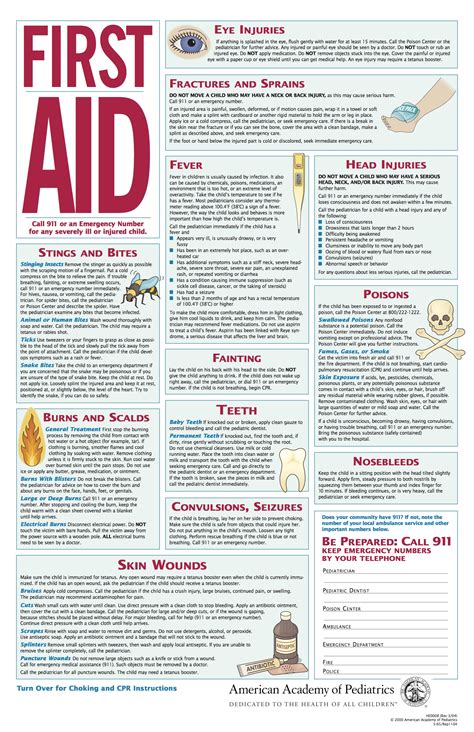 Aap First Aid Guide Print And Post In Your Home — Pacific Ocean Pediatrics