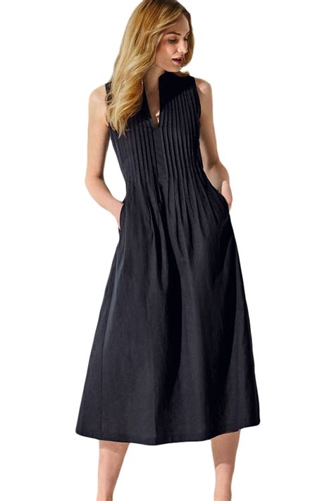 Black V Neck Pleated Sleeveless Dress Lc610175black 1499 Cheap