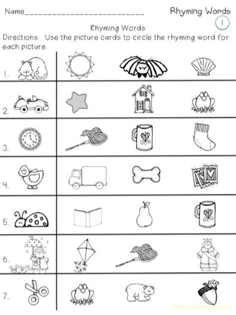 Rhyming Words Worksheets Kindergarten