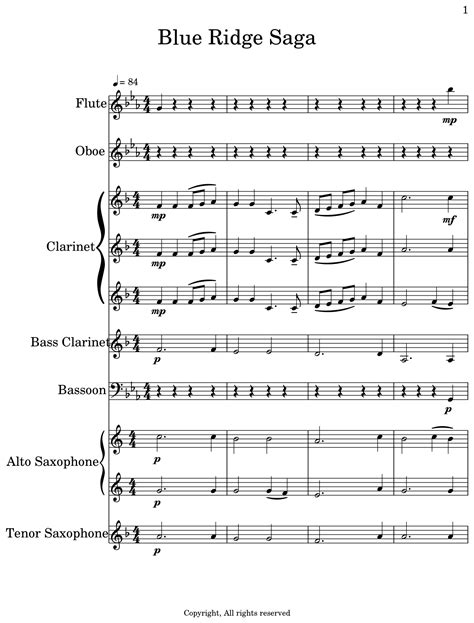 Blue Ridge Saga Sheet Music For Flute Oboe Clarinet Bass Clarinet