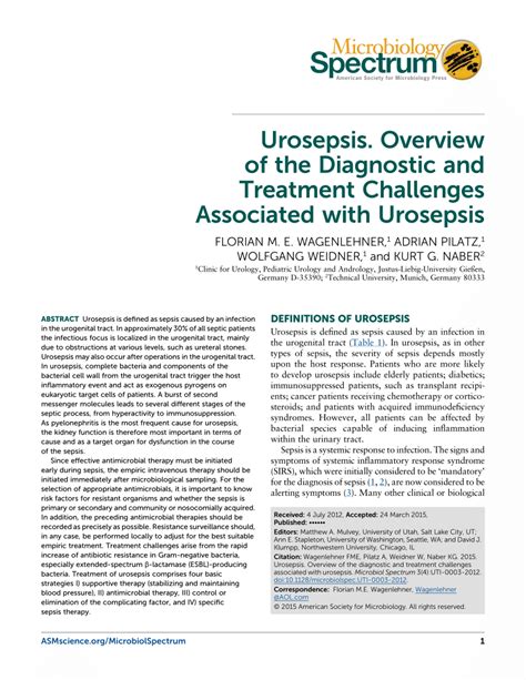 Pdf Urosepsis Overview Of The Diagnostic And Treatment Challenges