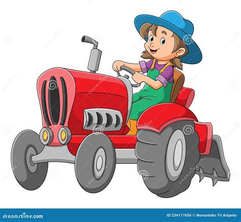 The Farmer Girl Is Driving The Tractor Stock Vector Illustration Of Gardening Mascot 234117656