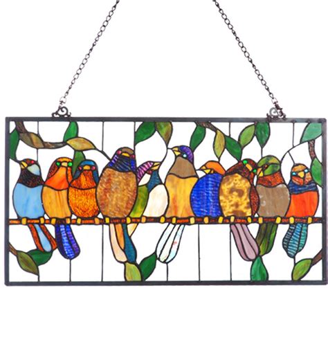 125 H Stained Glass Birds On A Wire Framed Window Panel River Of
