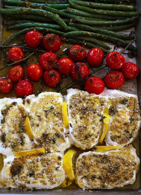 With a large slotted spoon or spatula, transfer the vegetables to a large baking sheet. One-pan Baked Halibut with Vegetables - Guss Cooks
