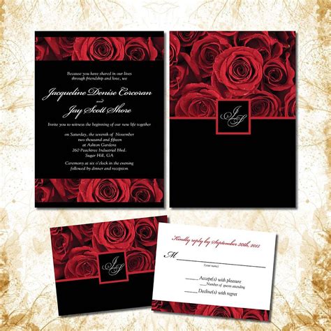 Red Rose Invitations For Your Local Wedding Deep Crimson With Black