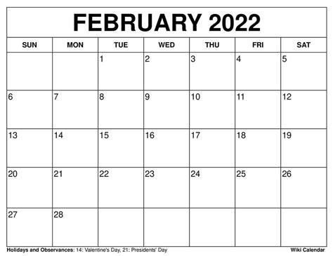 printable february  calendars wiki calendar