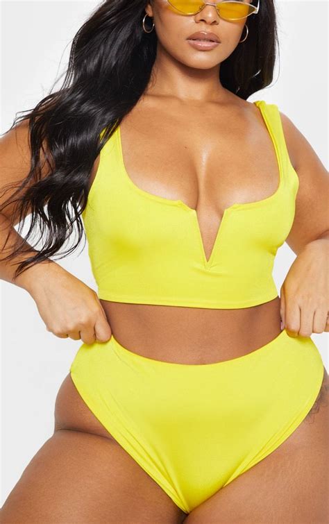 Plus Bright Yellow High Waist Bikini Bottom High Waisted Bikini