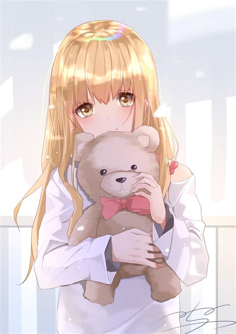 Brown Hair Anime Girl With Teddy Bear