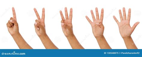 Black Hand Showing One To Five Fingers Count Signs Isolated On White