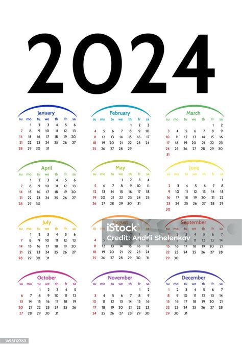 Kalender Für 2024 Isoliert Auf Weißem Hintergrund Stock Vektor Art Und