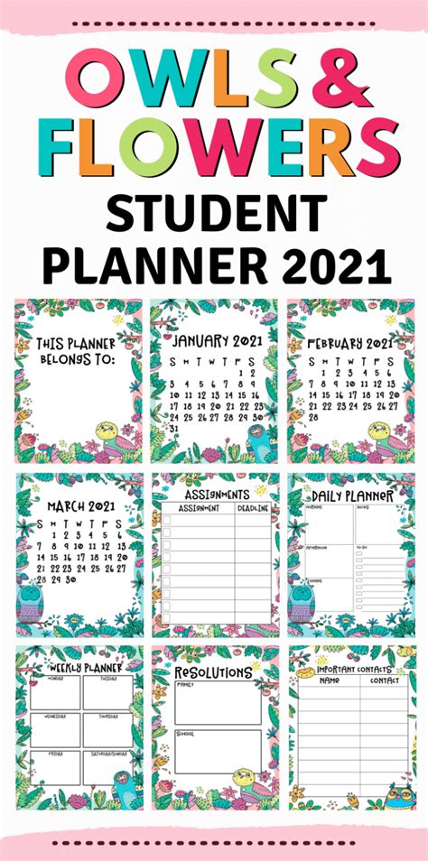 Student Planner 2021 Owls And Flowers Planner