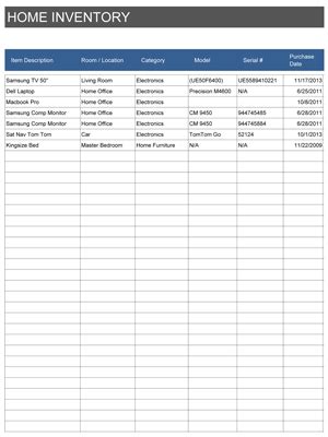 home inventory spreadsheet  template  excel