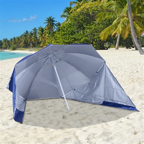 Outsunny Beach Umbrella Sun Shelter 2 In 1 Umbrella Uv Protection Steel Blue Ebay