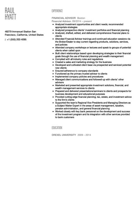 You can edit this financial advisor resume example to get a quick start and easily build a perfect resume in just a few minutes. Financial Advisor Resume Sample | Velvet Jobs