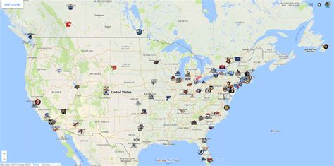 North American Professional Hockey Teams Map