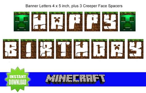 Minecraft Happy Birthday Banner Bunting Minecraft Party Instant