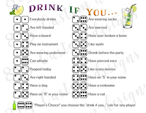 Adult Party Game Dice Drinking Game Printable Png Pdf Etsy