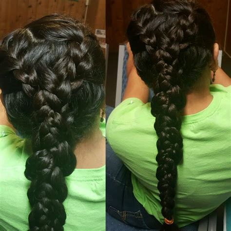 2 French Braids On The Sides Braided Together With 4 Other Braids To