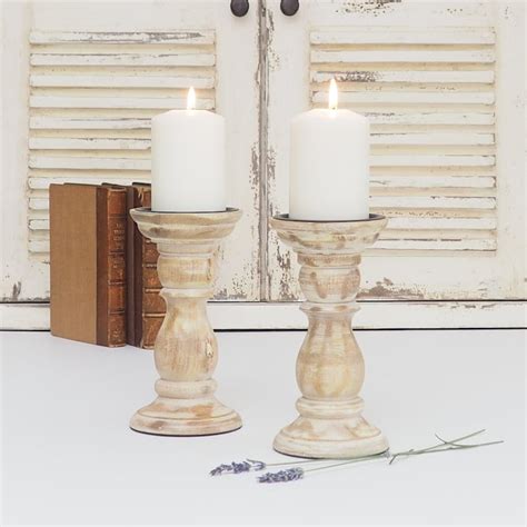 White Distressed Wood Pillar Candle Holders Za Za Homes