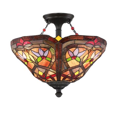 Large 18 wide 3 lights red dragonfly tiffany style flush mount ceiling lights. Shop Portfolio 16-in W Bronze Opalescent Glass Tiffany ...