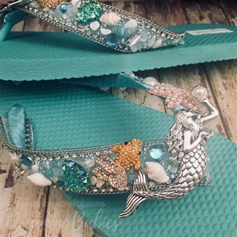 Aqua Mermaid Bridal Flip Flops Custom Beach Sandals For Etsy
