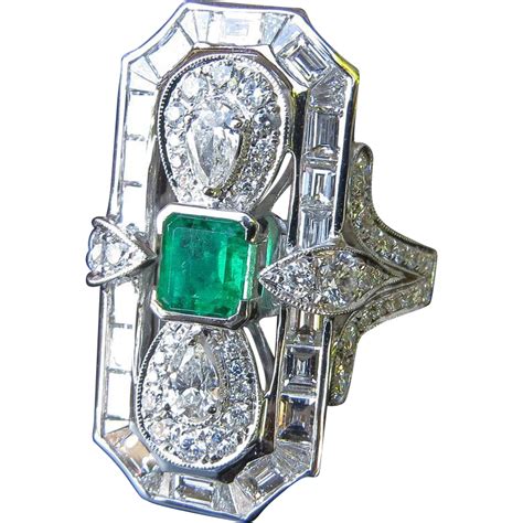 Fabulous Ladys 18k White Gold Art Deco Diamond And Emerald Ring Emerald Ring Vintage Art Deco