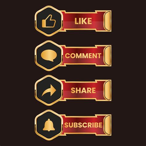 Golden Like Comment Share And Subscribe Text Button Vector Set 11469689