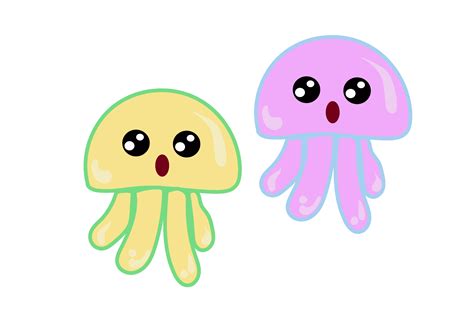 Kawaii Transparent Jellyfish : Hand drawn colored vector illustration ...